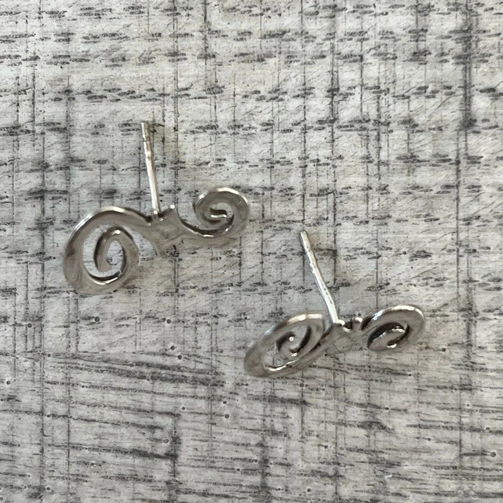 Sterling Silver Squiggle Stud Earrings - Picture 4 of 5